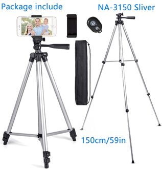 59in Statief Stand Voor Telefoon Video Camera Lichtgewicht Selfie Statief Met Blueetoth Remote Telefoon Houder Fotografie Stand Para NA-3150 Sliver 150cm