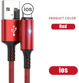 5A Usb Kabel 1.2M Snelle Opladen Met Licht Type-C Usb Kabels Data Koord Mobiele Telefoon Snel Opladen kabel Voor Iphone Voor Samsung rood for ios