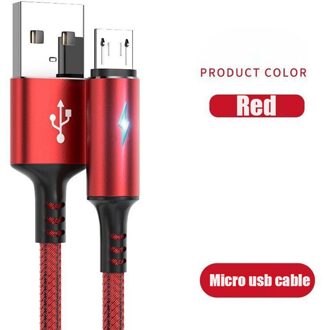 5A Usb Kabel 1.2M Snelle Opladen Met Licht Type-C Usb Kabels Data Koord Mobiele Telefoon Snel Opladen kabel Voor Iphone Voor Samsung rood for micro