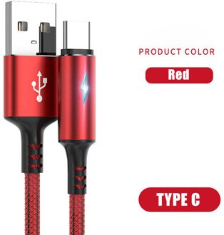 5A Usb Kabel 1.2M Snelle Opladen Met Licht Type-C Usb Kabels Data Koord Mobiele Telefoon Snel Opladen kabel Voor Iphone Voor Samsung rood for type c