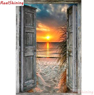 5D Diy Diamant Schilderij Kruissteek volledige Vierkante Diamanten Borduurwerk Deur seaside zonsondergang landschap foto voor kamer Decor H1162 55x80cm