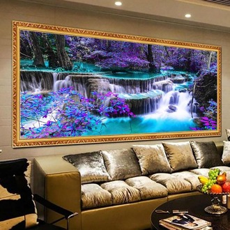 5D Diy Diamant Schilderij Waterval Scenic Volledige Ronde Rhinestone Diamant Borduurwerk Landschap Kruissteek Mozaïek Home Decoratie 100x40CM