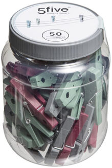 5five 150x Stuks wasknijpers rood, groen en grijs 7,5 cm in pot van kunststof