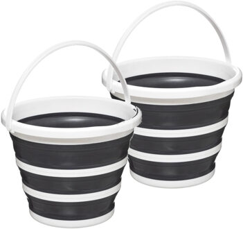 5five 2x 5five emmer - opvouwbaar - wit-grijs - 10 l - 32 x 24 cm - schoonmaakemmer