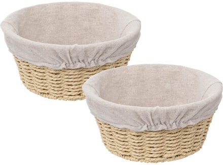 5five 2x - Broodmand Bistro plus - gevlochten papier/stof - creme wit - 21 x 10 cm