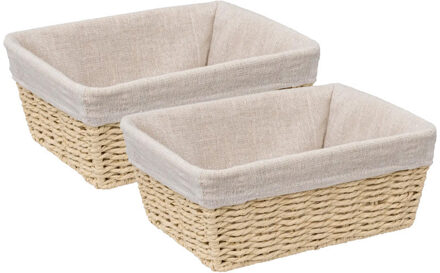 5five 2x - Broodmand Bistro plus - gevlochten papier/stof - creme wit - 25 x 19 x 10 cm