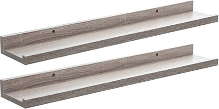 5five 2x foto wandplank fixy - beige - eiken hout look - 58 x 10 x 4 cm