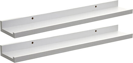 5five 2x foto wandplank fixy - wit - eiken hout look - 58 x 10 x 4 cm