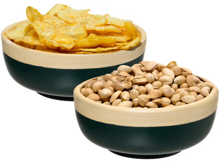 5five 2x - serveerschaal/saladeschaal - petrol - bamboe - 20 x 8 cm - rond