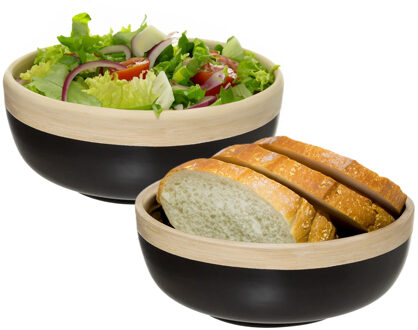 5five 2x - serveerschaal/saladeschaal - zwart - bamboe - 20 x 8 cm - rond