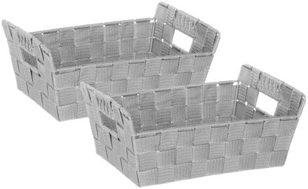 5five 2x stuks 5five gevlochten opbergmand rechthoek - grijs - 28 x 20,5 x 11,5 cm - kast-/badkamer mandje