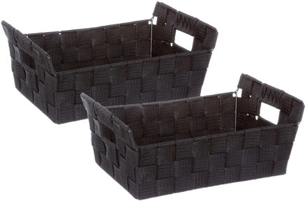 5five 2x stuks 5five gevlochten opbergmand rechthoek - zwart - 28 x 20,5 x 11,5 cm - kast-/badkamer mandje