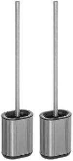 5five 2x stuks 5five wc-/toiletborstel met houder plat - rvs - polypropyleen siliconen kunststof - 53 cm