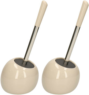 5five 2x stuks 5five wc-/toiletborstel met houder rond - beige glans - keramiek - 36 cm