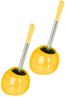 5five 2x stuks 5five wc-/toiletborstel met houder rond - geel glans - keramiek - 36 cm