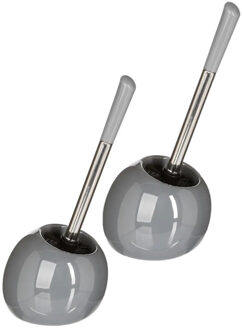 5five 2x stuks 5five wc-/toiletborstel met houder rond - grijs glans - keramiek - 36 cm