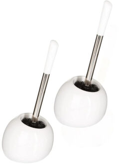 5five 2x stuks 5five wc-/toiletborstel met houder rond - wit glans - keramiek - 36 cm