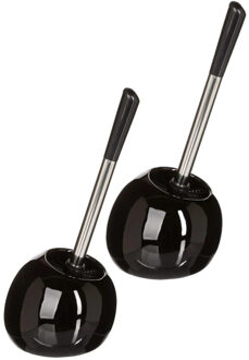 5five 2x stuks 5five wc-/toiletborstel met houder rond - zwart glans - keramiek - 36 cm
