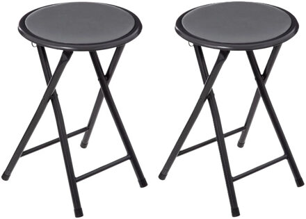5five 2x stuks bijzet krukje/stoel - Opvouwbaar - antraciet - 46 cm