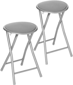5five 2x stuks bijzet krukje/stoel - Opvouwbaar - zilver/grijs - 46 cm