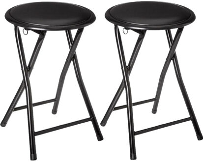 5five 2x stuks bijzet krukje/stoel - Opvouwbaar - zwart/zwart - 46 cm