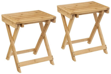 5five 2x stuks bijzettafel opvouwbaar van bamboe hout - L39 x B33 x H44 cm