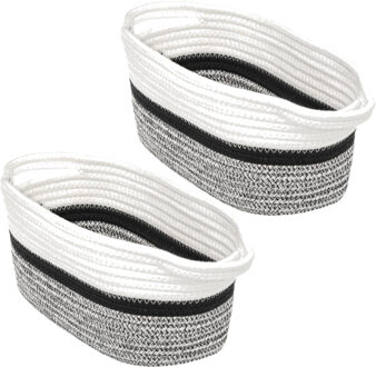 5five 2x Stuks decoratie opbergmand met hengsels 7 liter grijs/zwart/wit 31 x 15 x 15 cm van polyester