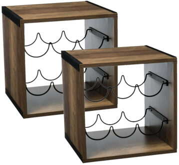 5five 2x stuks houten flessenrek/wijnrek voor 6 flessen 31 x 31 x 31 cm