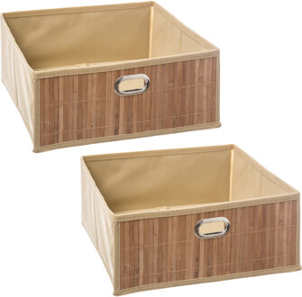 5five 2x stuks opbergmand/kastmand 13 liter beige linnen/bamboe 31 x 15 x 31 cm - Opbergmanden