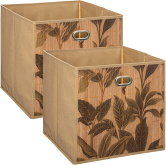 5five 2x stuks opbergmand/kastmand 29 liter beige linnen/bamboe 31 x 31 x 31 cm - Opbergmanden