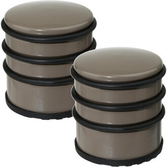 5five 2x Stuks ronde deurstopper taupe 7 x 7,5 cm van metaal - Deurstoppers