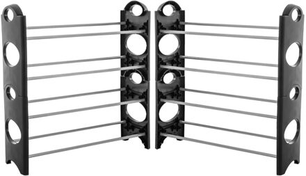 5five 2x Stuks schoenenrek/schoenenkast 2-delig zilver/zwart 61 x 64 cm van metaal/kunststof