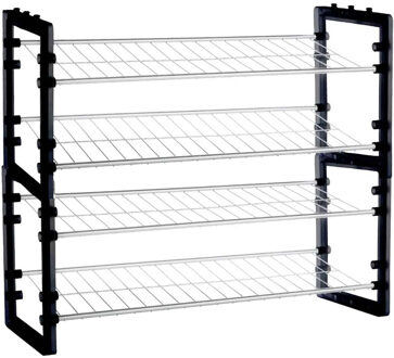 5five 2x Stuks schoenenrek/schoenenkast stapelbaar zilver/zwart 50 x 19 x 67 cm van metaal/kunststof