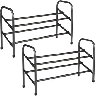 5five 2x Stuks schoenenrek/schoenenkast uitschuifbaar zwart 61 x 39 cm van metaal/kunststof