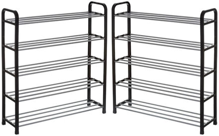 5five 2x Stuks schoenenrek/schoenenkast zilver/zwart 71 x 78 cm van metaal/kunststof