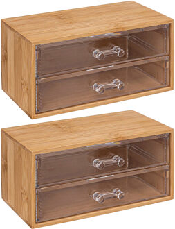 5five 2x stuks sieraden/make-up organizer - 2 lades - 19 x 12 cm - rechthoek - bamboe/kunststof - opbergen