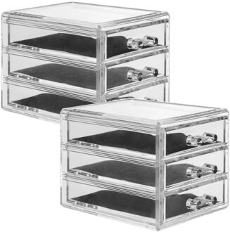 5five 2x Stuks sieraden/make-up organizer 3 lades rechthoek 15,5 x 10,5 cm van kunststof