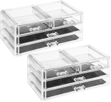 5five 2x Stuks sieraden/make-up organizer 4 lades rechthoek 24 x 11 cm van kunststof