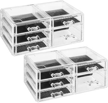 5five 2x Stuks sieraden/make-up organizer 5 lades rechthoek 24 x 11 cm van kunststof - Make-up dozen Transparant