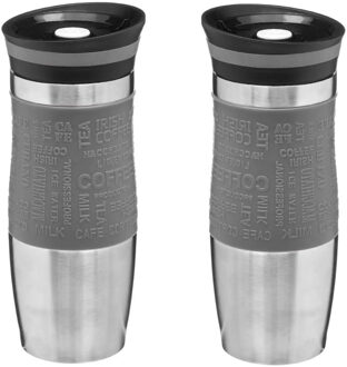 5five 2x stuks Thermosbeker/isolatie/warmhoud - Koffiebeker - grijs - 350 ml - Thermosbeker