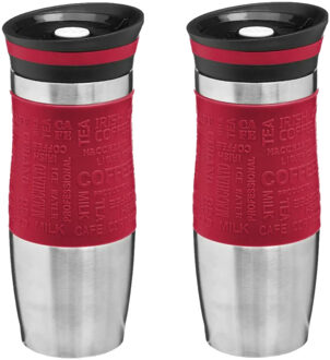 5five 2x stuks Thermosbeker/isolatie/warmhoud - Koffiebeker - rood - 350 ml - Thermosbeker