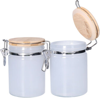 5five 2x stuks voorraadbussen/voorraadpotten 0,75L glas wit met bamboe deksel en beugelsluiting