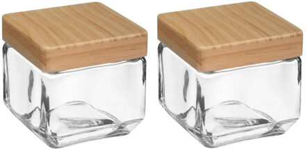 5five 2x stuks voorraadbussen/voorraadpotten 0,85L glas met houten deksel - Voorraadpot Transparant