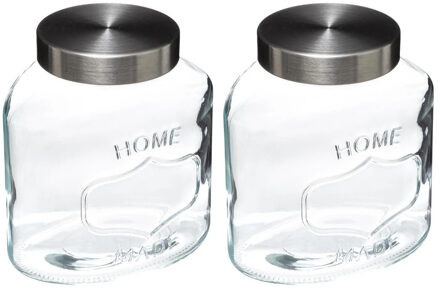 5five 2x stuks voorraadbussen/voorraadpotten 1L glas met RVS deksel