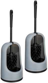 5five 2x stuks WC-/toiletborstel met houder grijs kunststof 40 cm