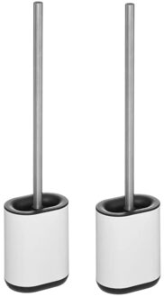 5five 2x stuks WC-/toiletborstel met houder plat wit polypropyleen 53 cm