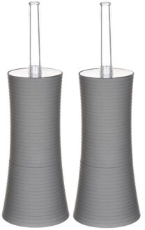 5five 2x stuks WC-/toiletborstel met houder rond grijs kunststof 38 cm