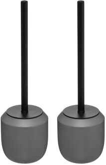 5five 2x stuks WC-/toiletborstel met houder rond grijs polyresin 39 cm