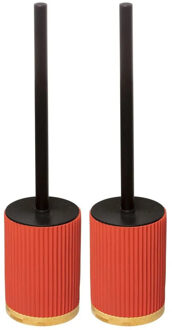 5five 2x stuks WC-/toiletborstel met houder rond koraal oranje polyresin/steen 40 cm
