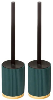 5five 2x stuks WC-/toiletborstel met houder rond petrol blauw polyresin/steen 40 cm - Toiletborstels